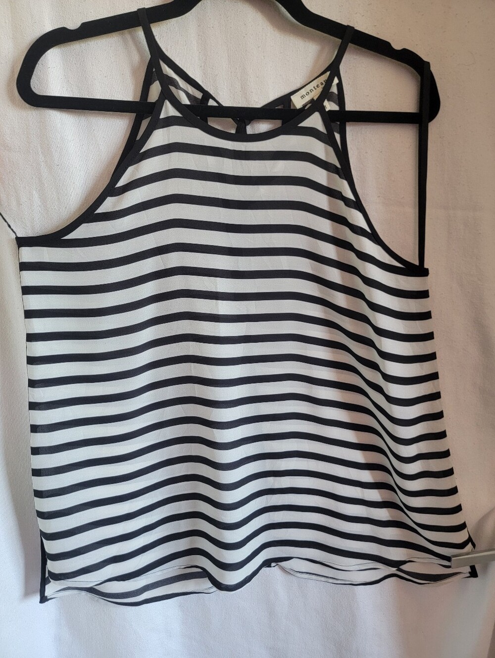 Monteau Black and White Striped Halter Cami
